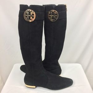 Tory Burch 8.5 Uma Knee High Suede Gold Logo Boots